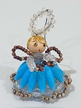 Vintage Angel Blue Beads Handmade Christmas Ornament Holiday